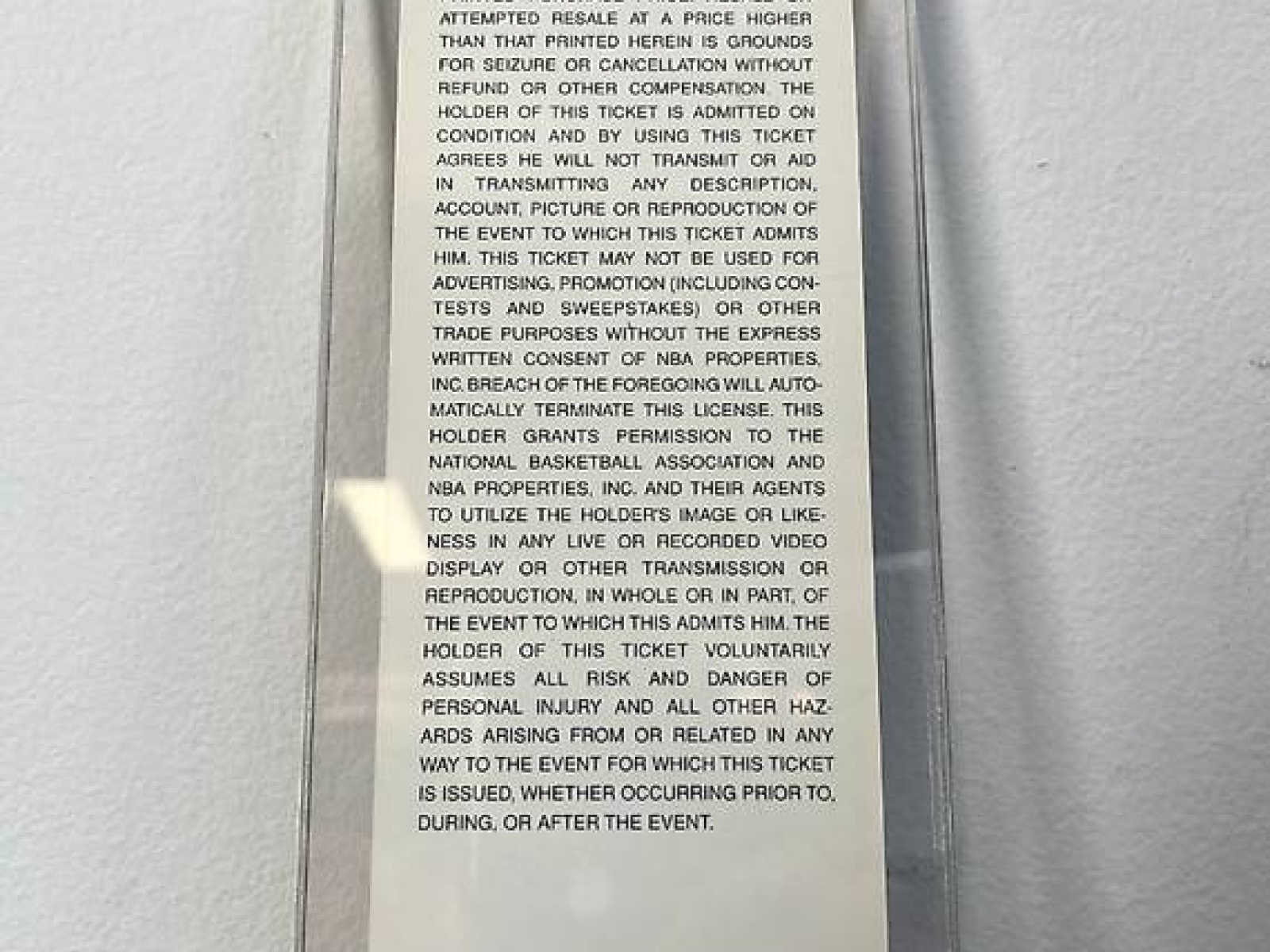 Biglietto delle NBA Finals 1998 racchiuso in plexiglass 2