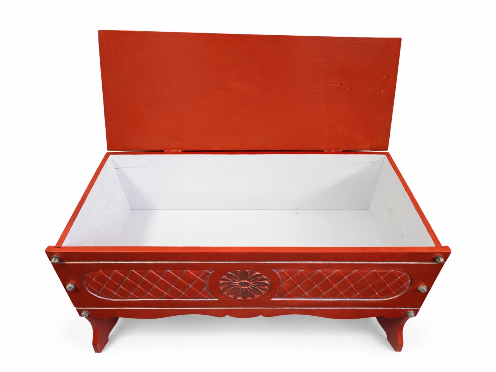 Cassapanca in legno rosso decorata – stile rustico 2