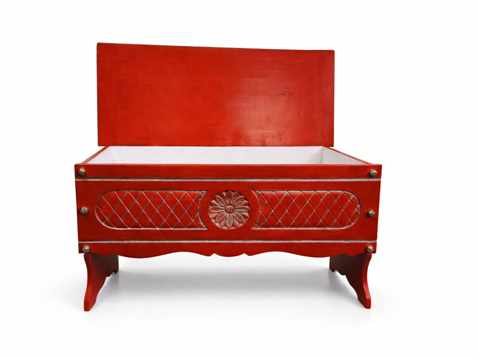 Cassapanca in legno rosso decorata – stile rustico 4