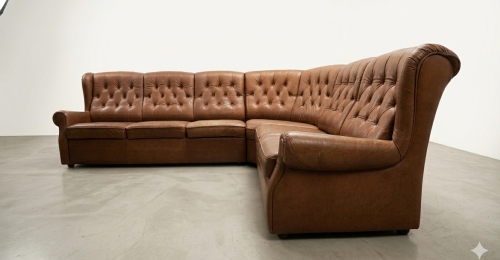 Divano Angolare Chesterfield in Vera Pelle - Lusso Classico
