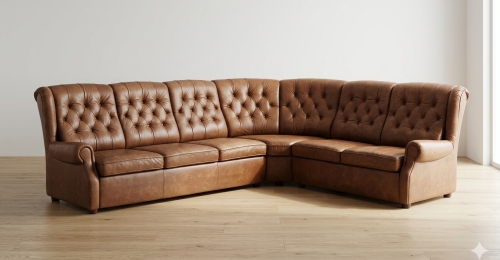 Divano Angolare Chesterfield in Vera Pelle - Lusso Classico
