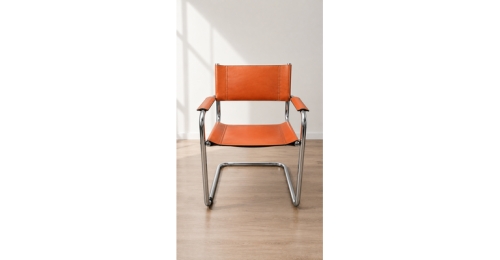 Sedia design cantilever cuoio e acciaio cromato