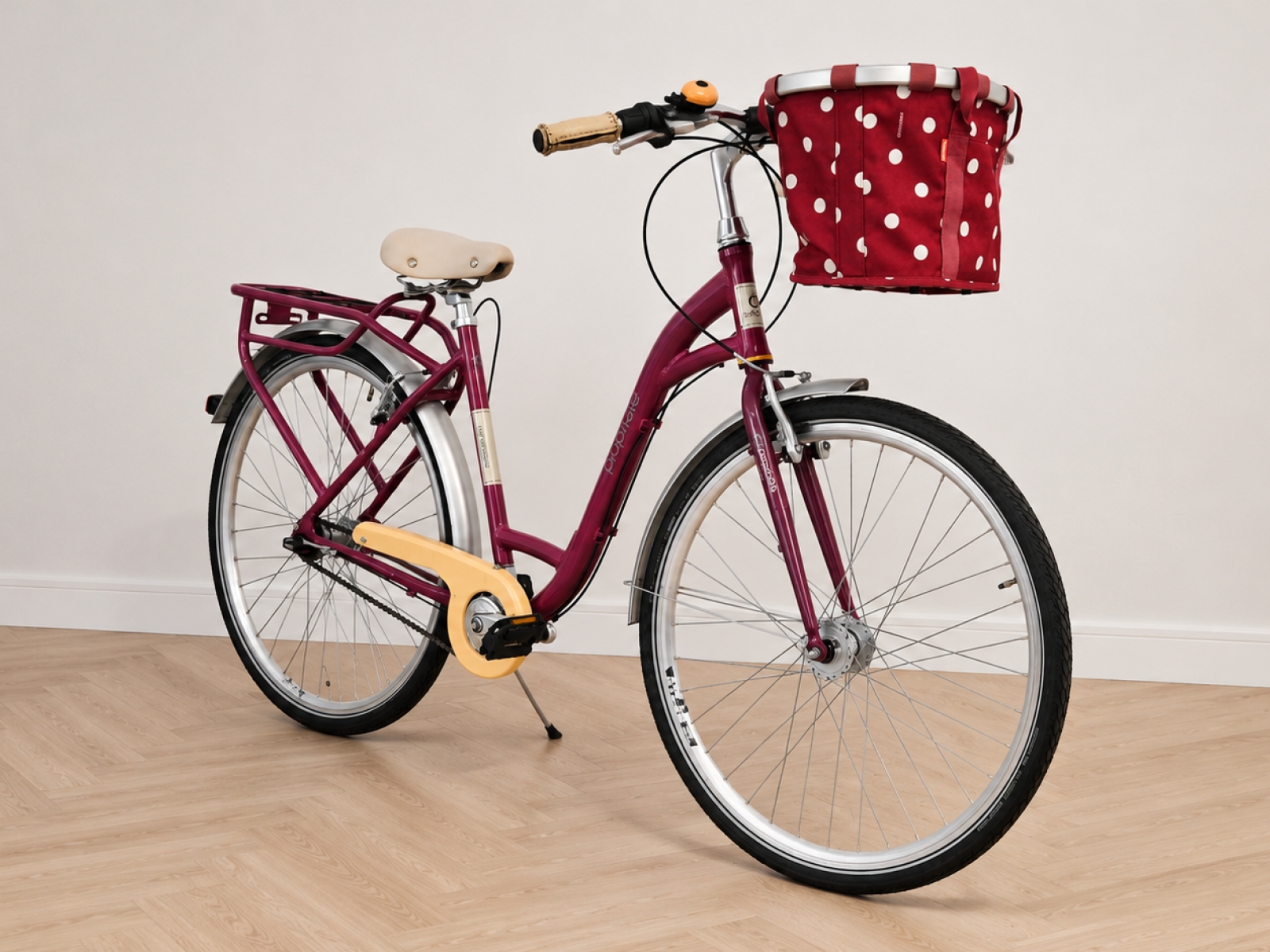 Bicicletta da città magenta con cestino a pois (nr. 12) 3