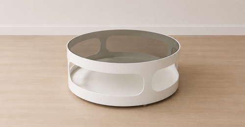 Tavolino da salotto di design con piano in vetro fum&eacute;