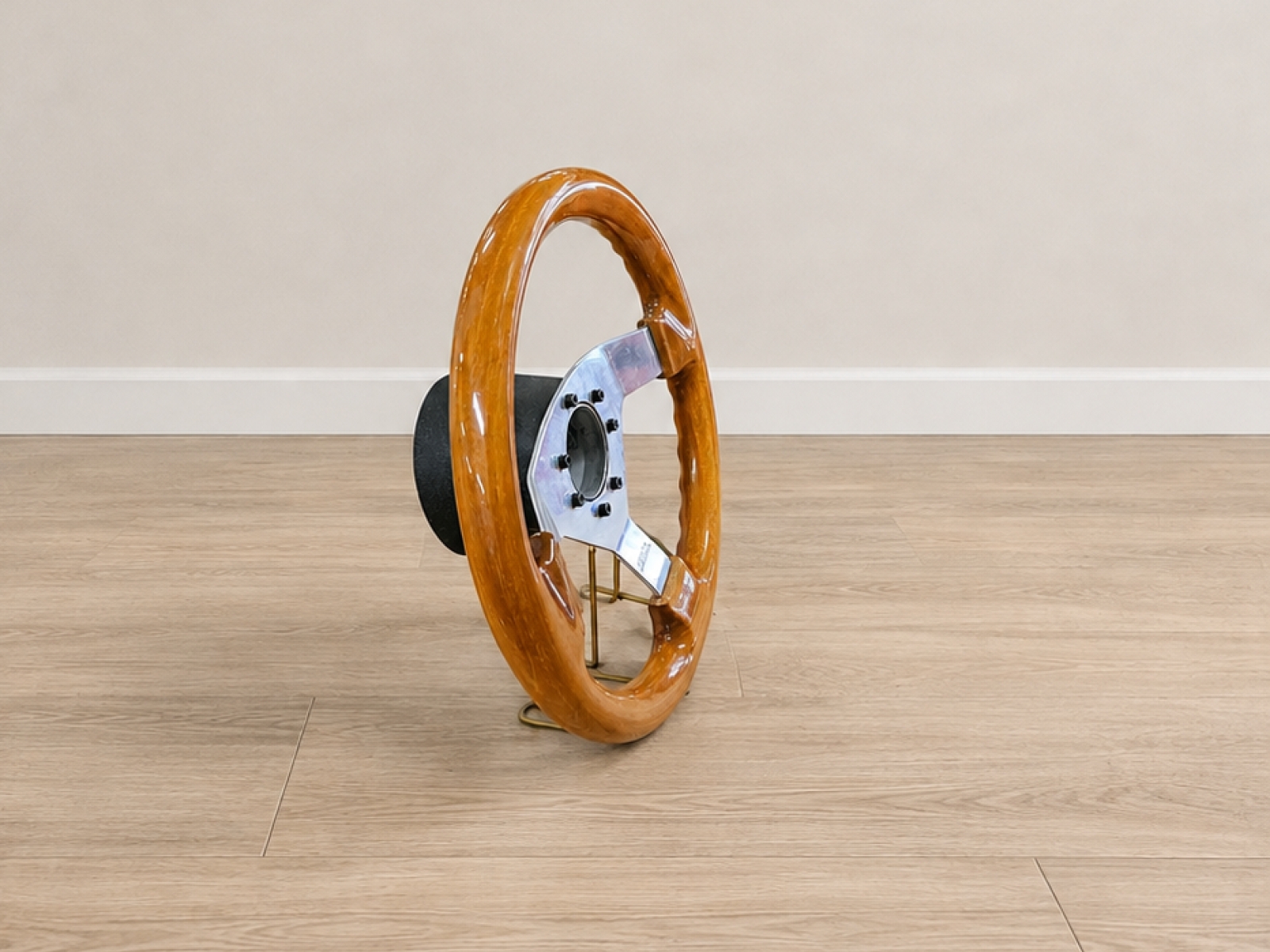 Volante sportivo in legno O.B.A vintage–3 razze in alluminio 3