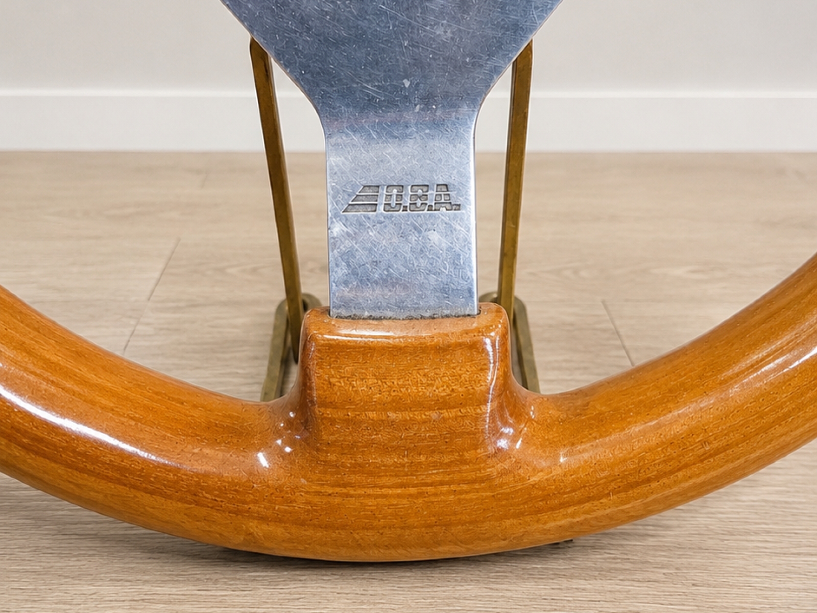 Volante sportivo in legno O.B.A vintage–3 razze in alluminio 4