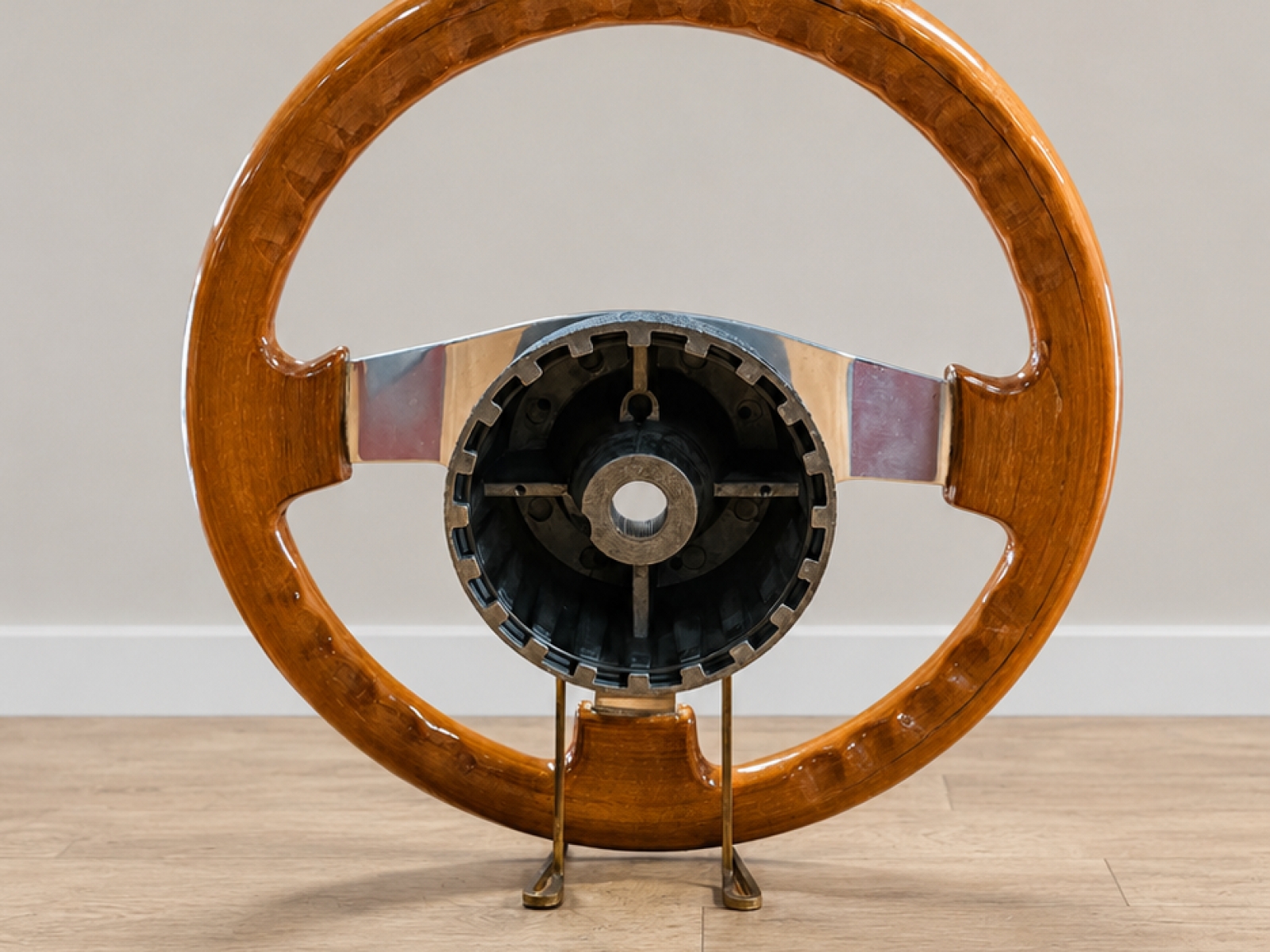 Volante sportivo in legno O.B.A vintage–3 razze in alluminio 5