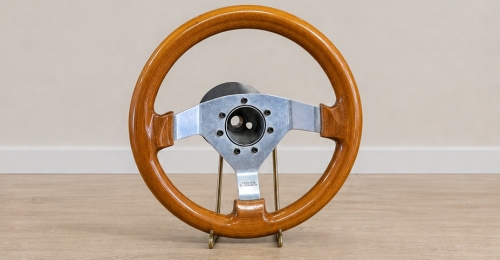 Volante sportivo in legno O.B.A vintage&ndash;3 razze in alluminio