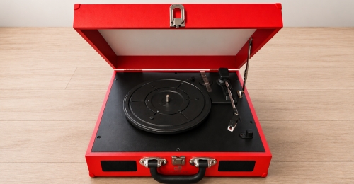 Giradischi vintage portatile rosso &ndash; stile valigetta