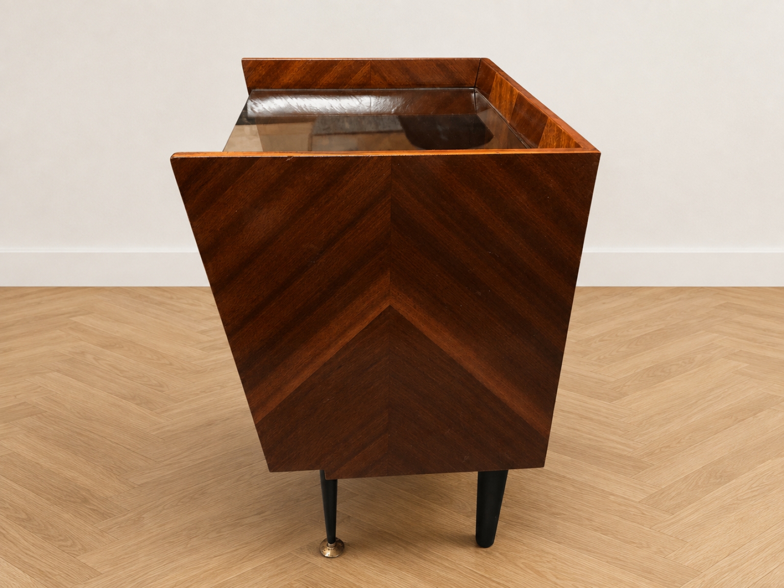 Comodini vintage in legno con piano in vetro (2 pz.) 5