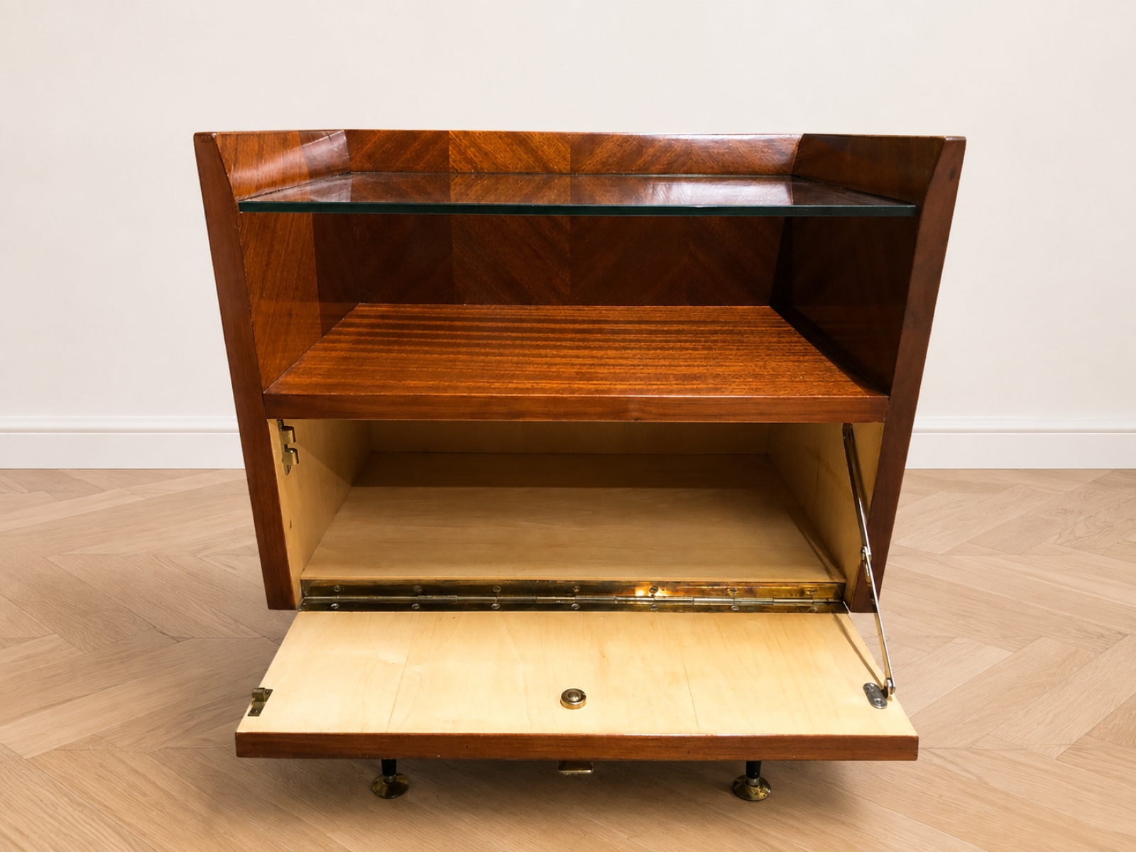 Comodini vintage in legno con piano in vetro (2 pz.) 6