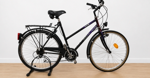 Bicicletta da citt&agrave; GITTO Country Bike &ndash; telaio nero con dettagli viola (Nr. 57)