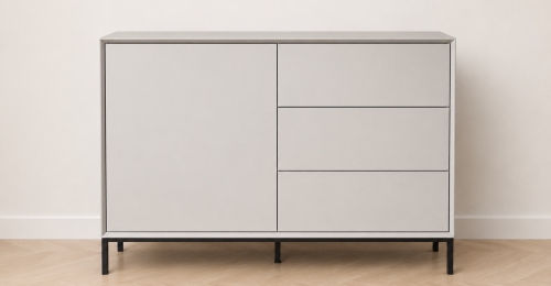 Com&ograve; Conforama Mouse grigio 1 anta 3 cassetti