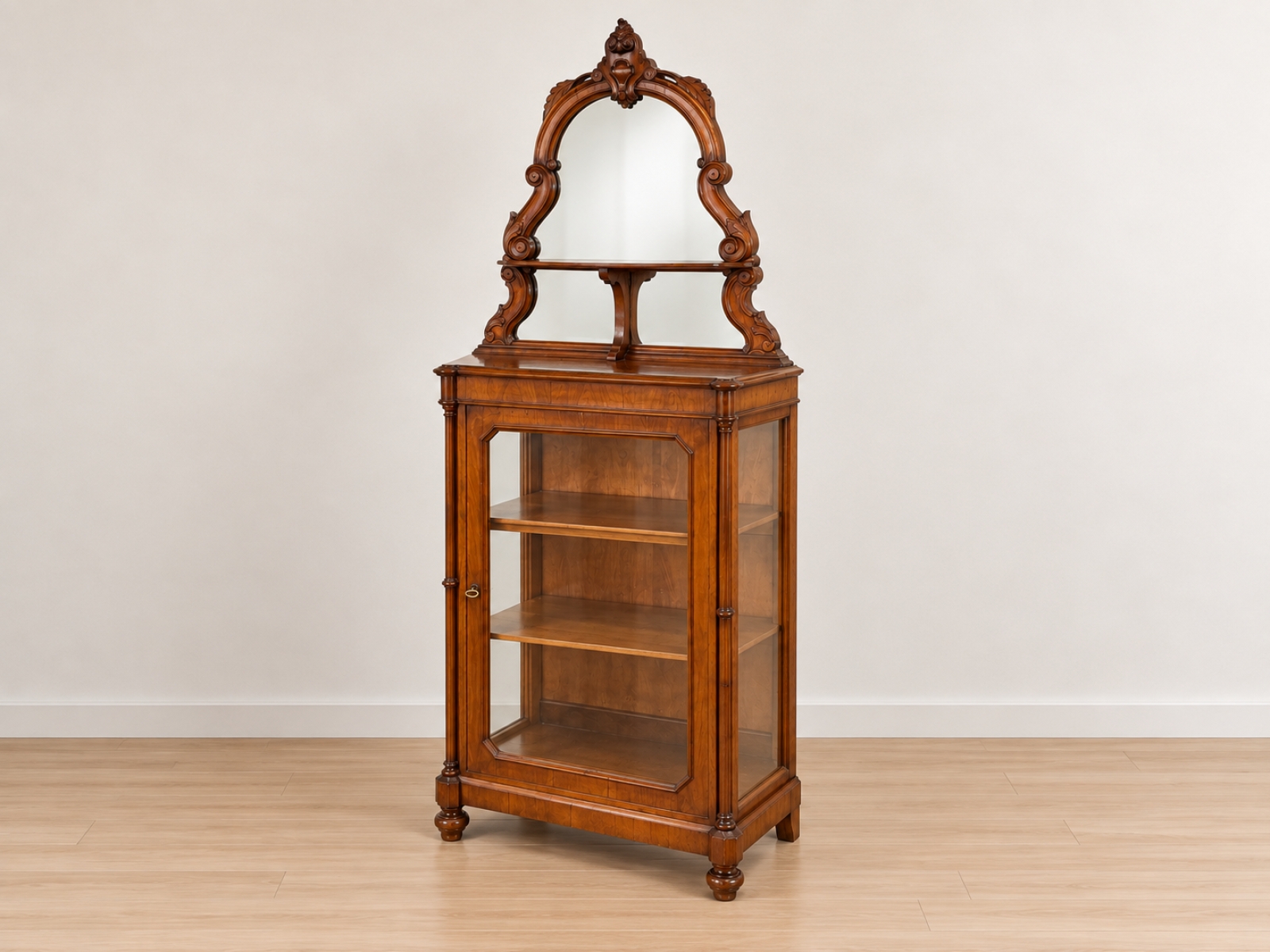 Credenza/vetrina antica in legno con specchio 5