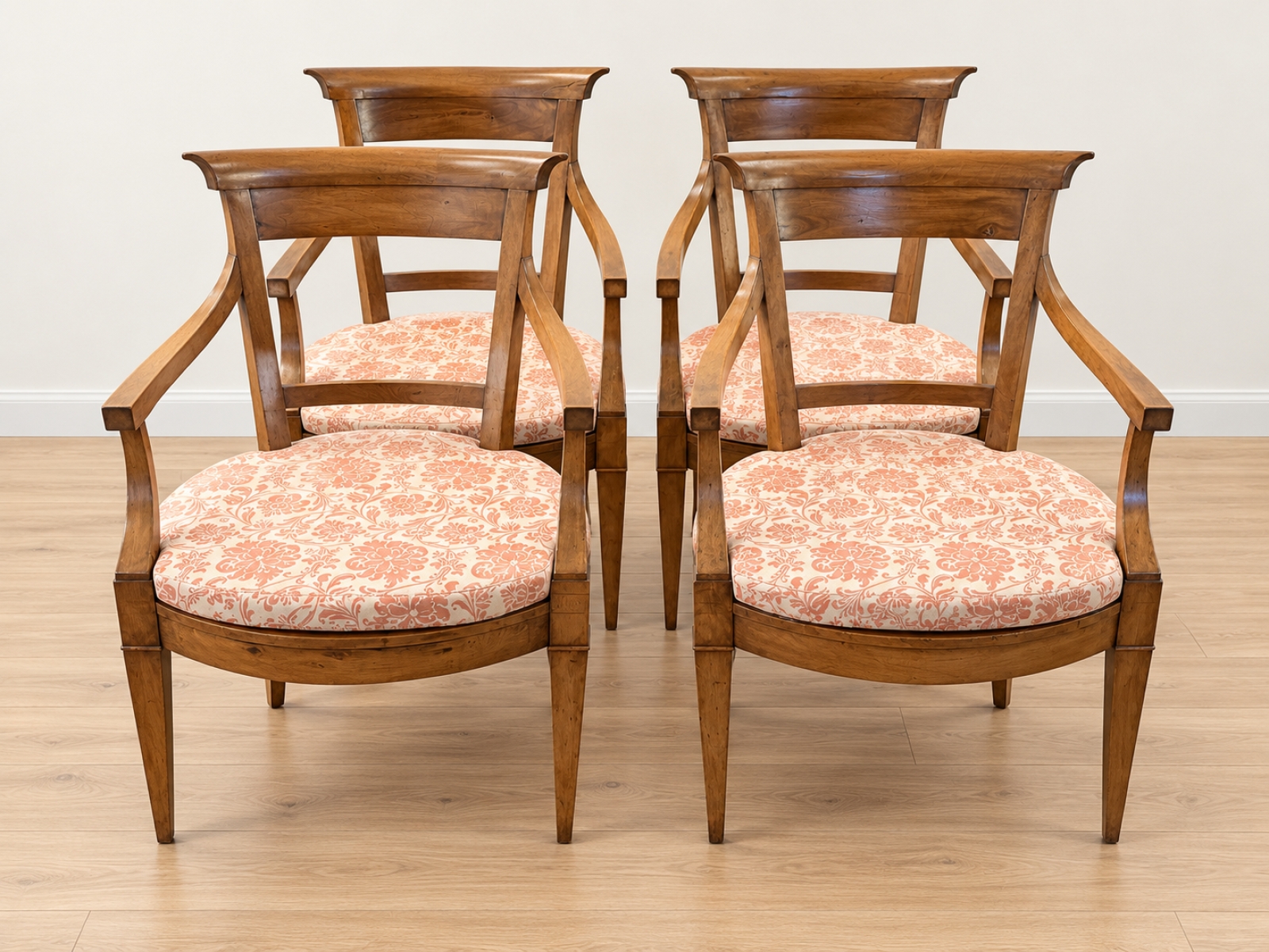 Set di 4 poltroncine in legno con seduta floreale 2