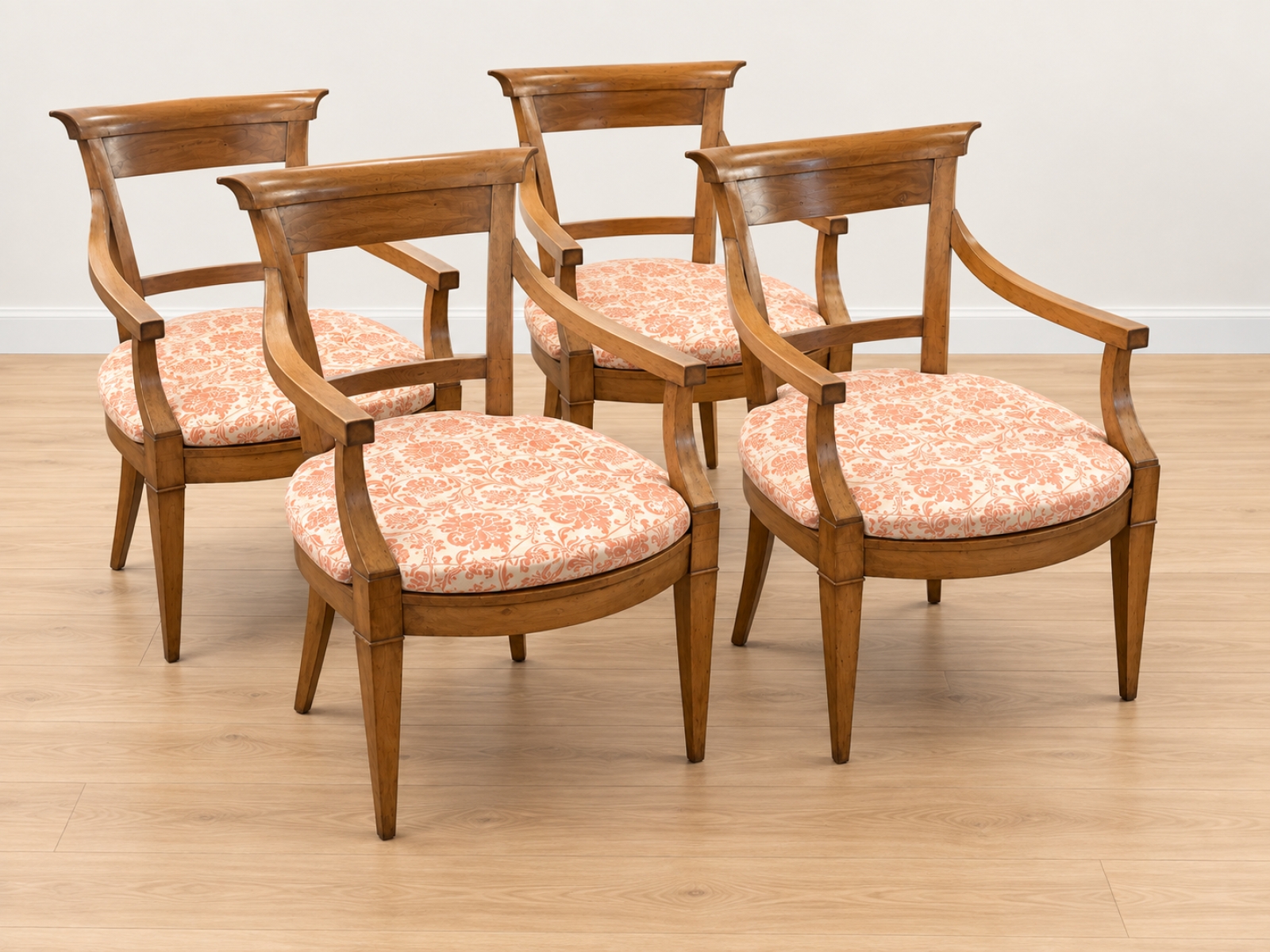 Set di 4 poltroncine in legno con seduta floreale 6