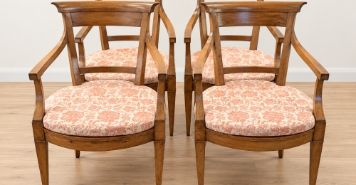 Set di 4 poltroncine in legno con seduta floreale