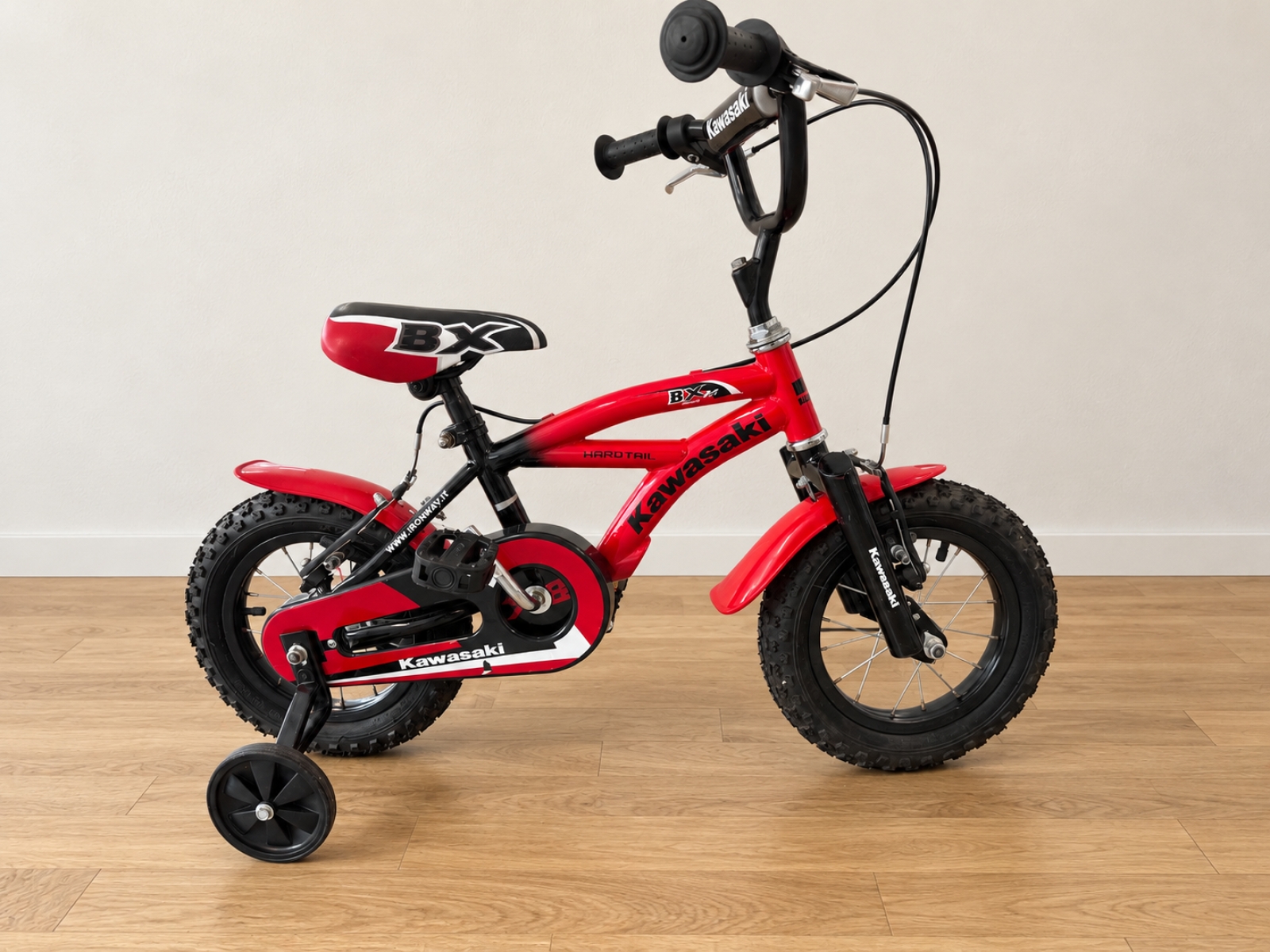 Bicicletta per bambini Kawasaki rossa e nera con rotelle (Nr. 17) 2