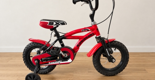 Bicicletta per bambini Kawasaki rossa e nera con rotelle (Nr. 17)