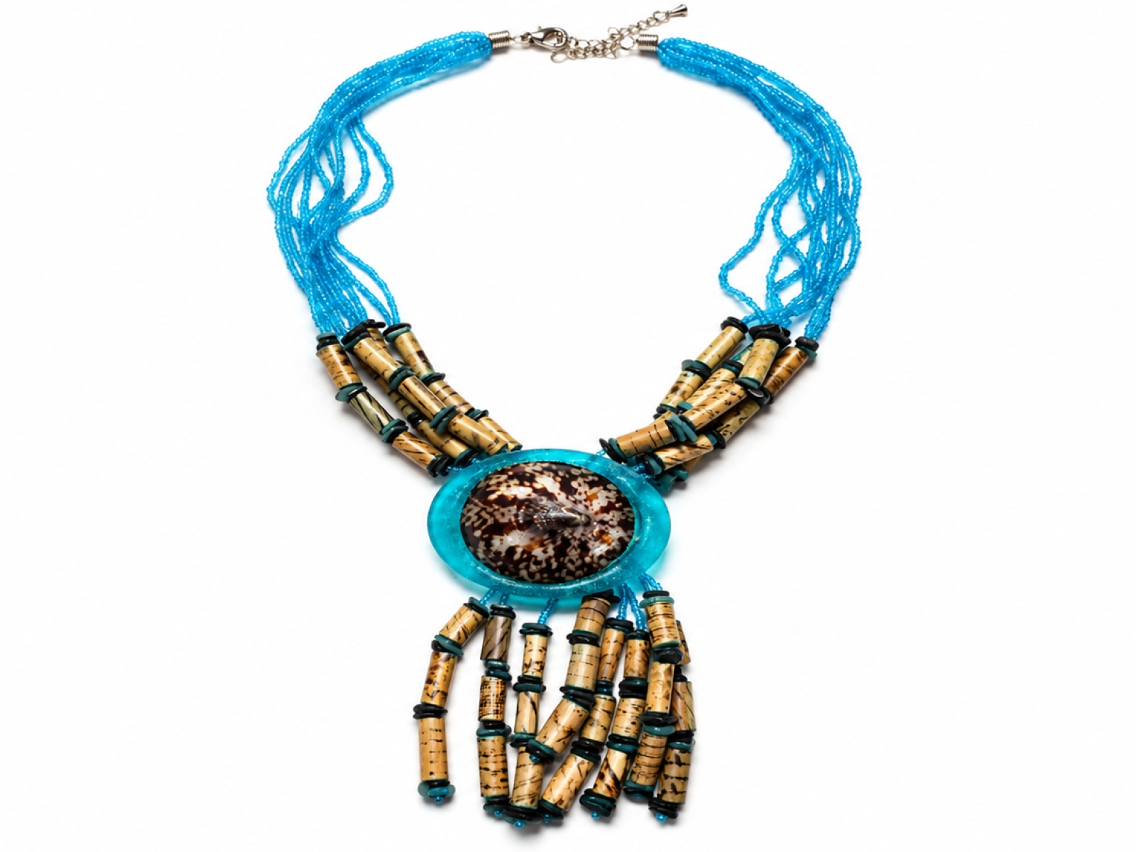 Collana etnica con perline turchesi e grande pendente (60pz) 2
