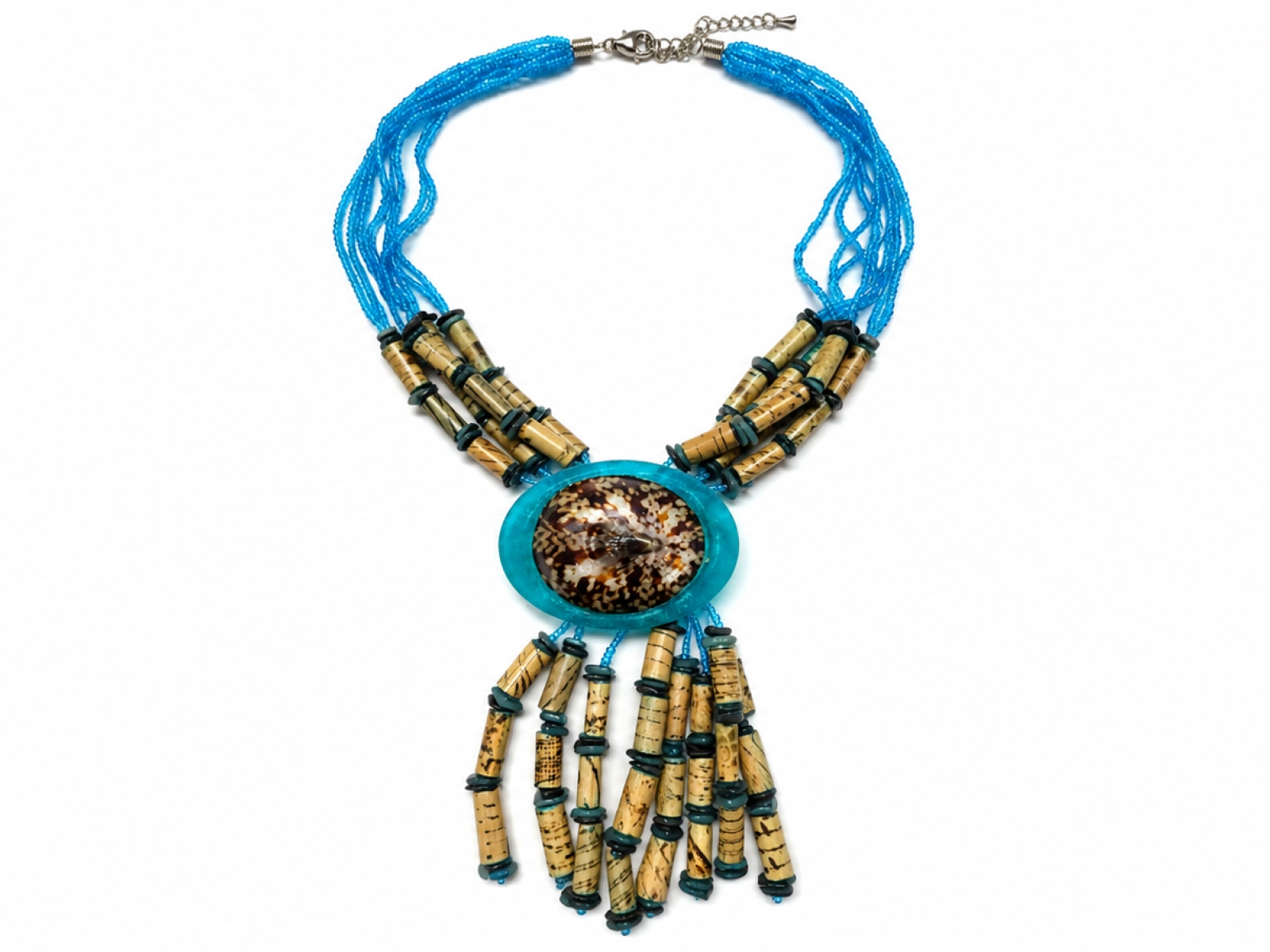 Collana etnica con perline turchesi e grande pendente (60pz) 3