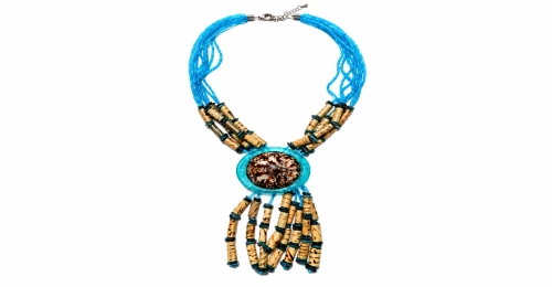 Collana etnica con perline turchesi e grande pendente (60pz)