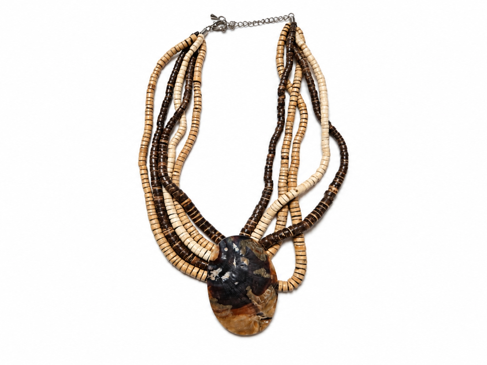 Collana etnica multifilo con grande pendente ovale (36pz) 2