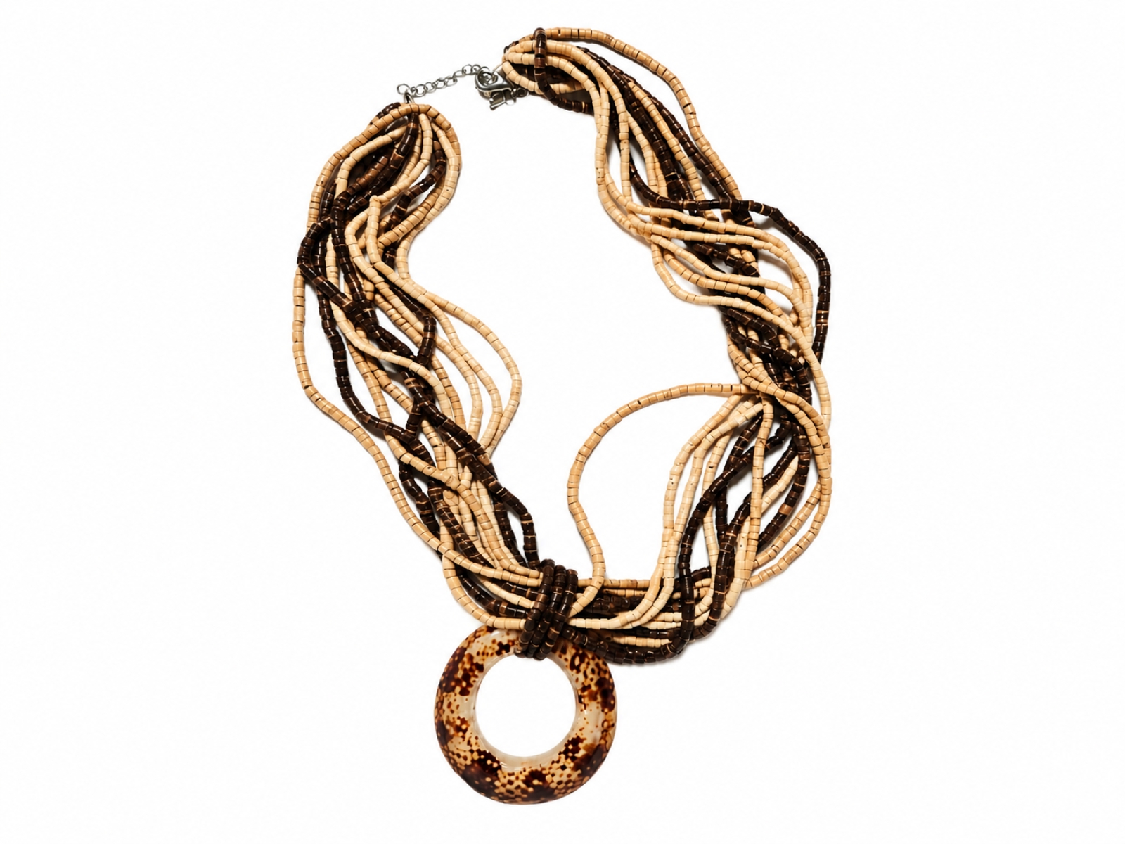 Collana multigiro con perline nei toni beige e marrone 2