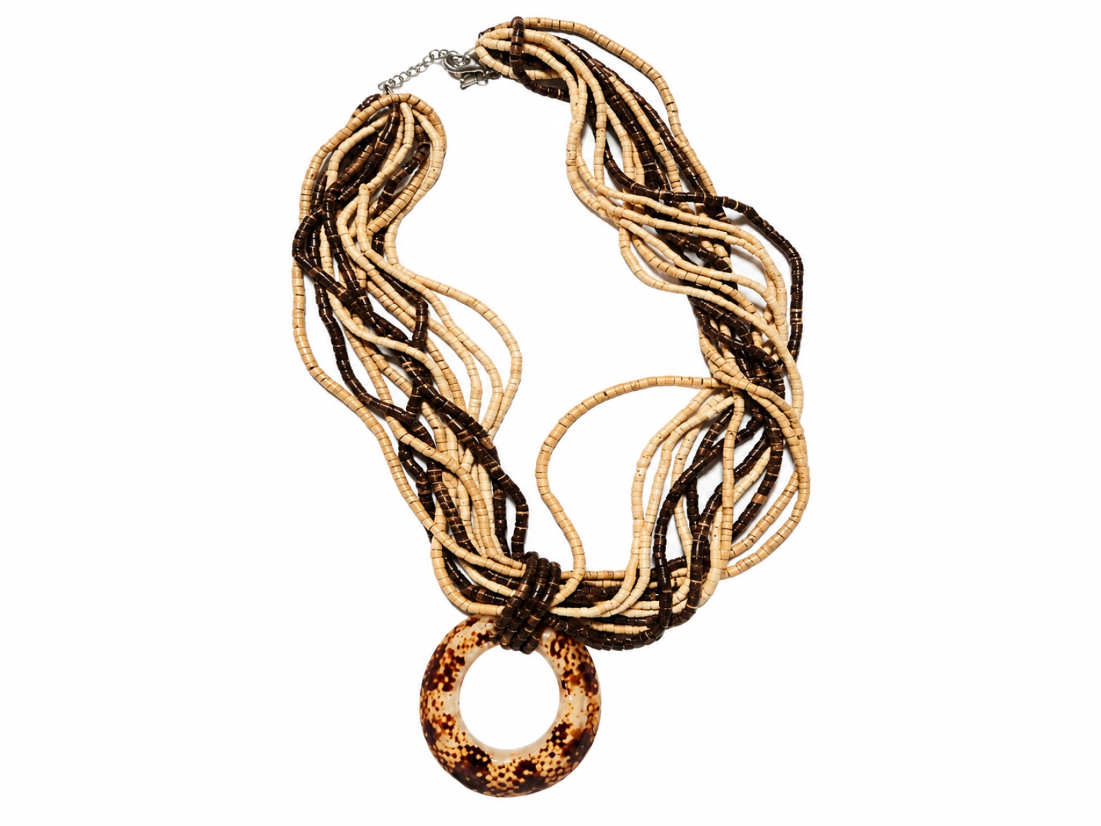 Collana multigiro con perline nei toni beige e marrone 3