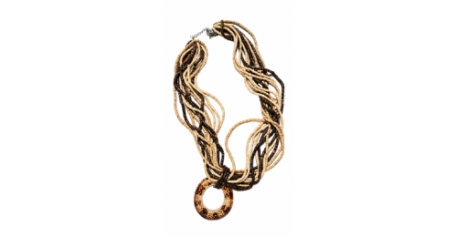 Collana multigiro con perline nei toni beige e marrone