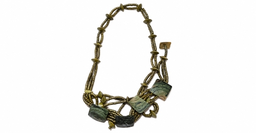 Cintura lunga multigiro stile etnico &ndash; verde e bronzo