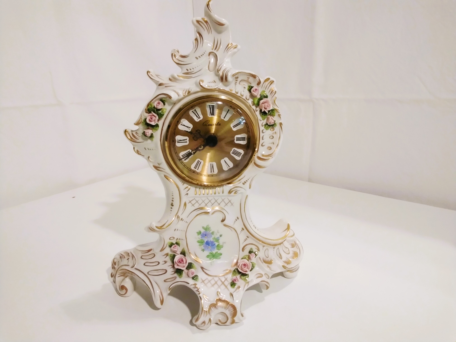 Orologio da tavolo in porcellana Dipinto a mano Vintage 3